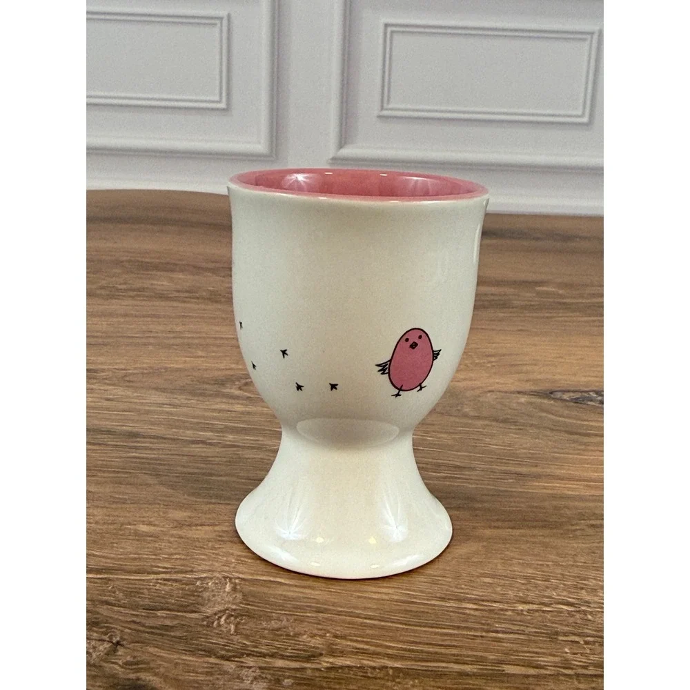 VTG Set of THREE (3) Blue Green Pink Baby Chick Chicken Motif Porcelain Egg Cups